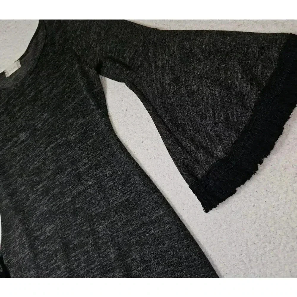 Altar'd State Size Medium Black & Gray Boho Fringe Bell Sleeve Mini Dress - Picture 4 of 12